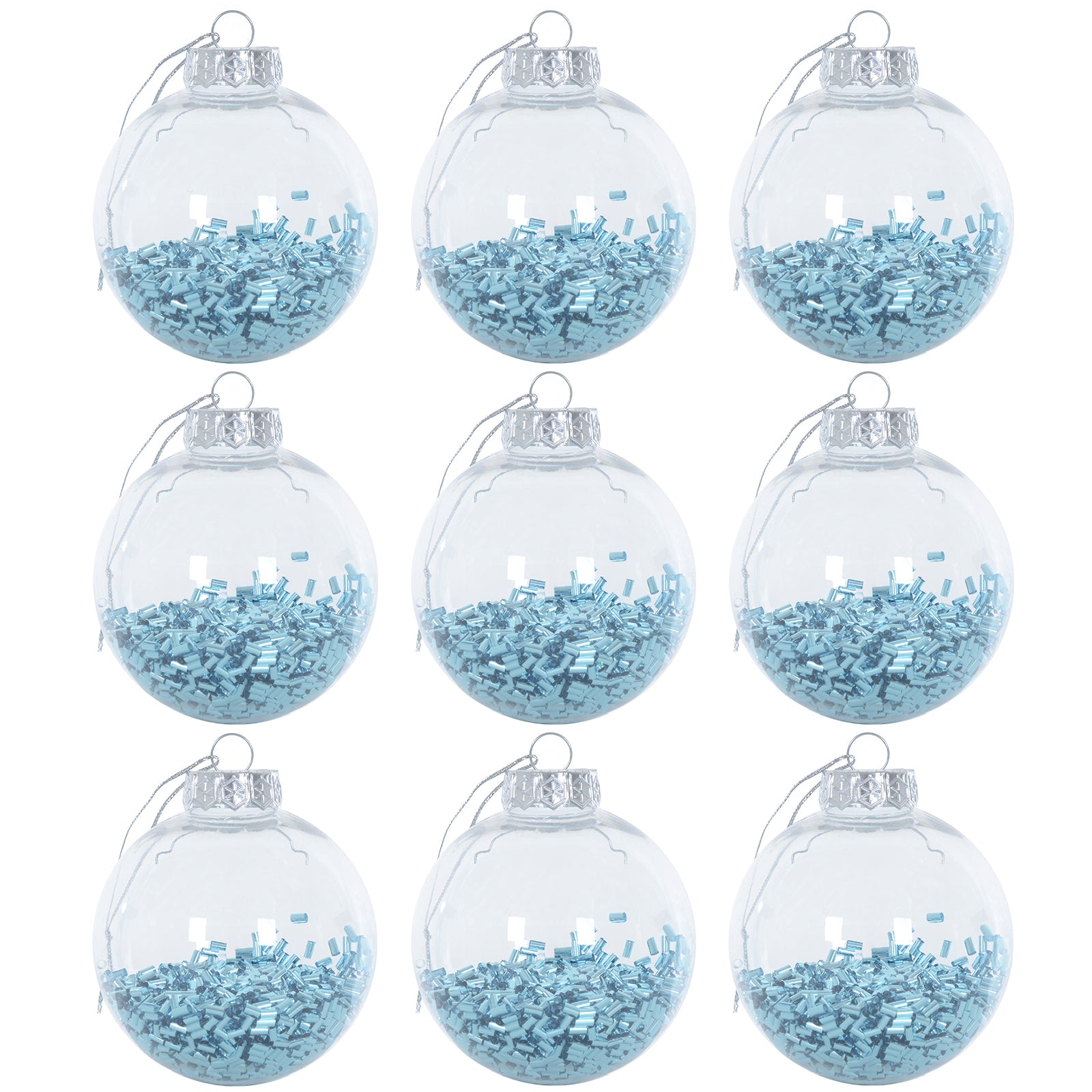 Mr Crimbo 9 x 8cm Foil Filled Shaker Christmas Tree Baubles - MrCrimbo.co.uk -XS6466 - Vivid Blue -Baubles